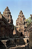 Banteay Srei temple - a 'mandapa' precedes the three towers of the central sanctuary 